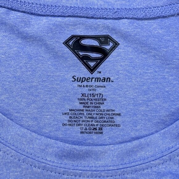 Superman Womens XL Athletic Tee Shirt "I Dont Sweat I Glow" Blue Graphic Print - Picture 7 of 11